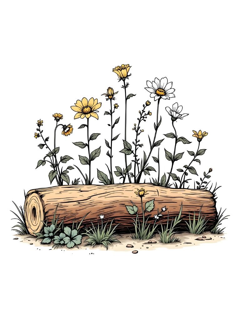 20 Wildflowers on Log Clipart Designs - Rustic Floral Illustrations Bundle for Crafts and Design Projects product image (6)
