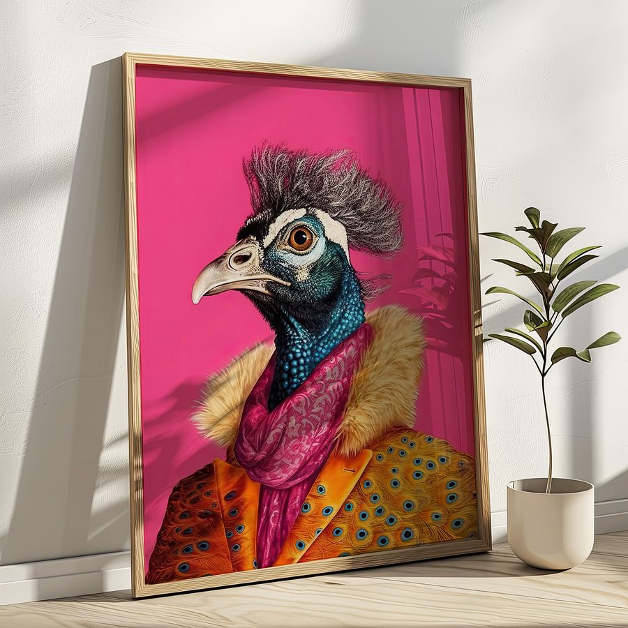 Anthropomorphic Peacock in Yellow Coat Animal Portrait product image (18)