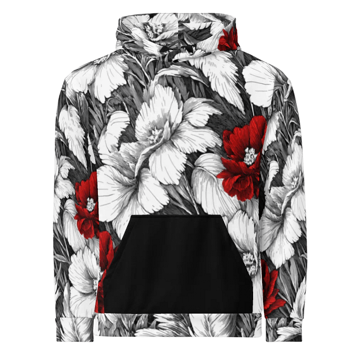 Bold Red Floral Pattern III Black Hoodie product image (2)