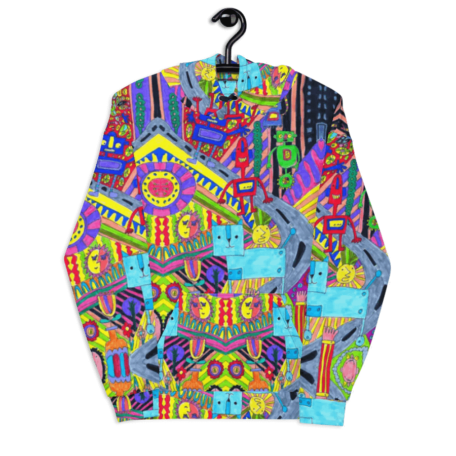 Abstract Colourful Doodle Robots Unisex Pull Over Hoodie product image (7)
