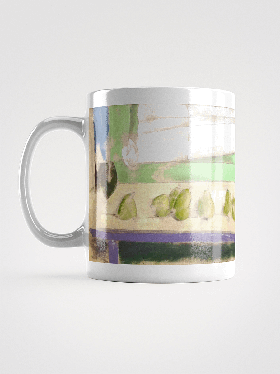 Twelve Pears on a Studio Bench (1986) on White Glossy Mug product image (6)