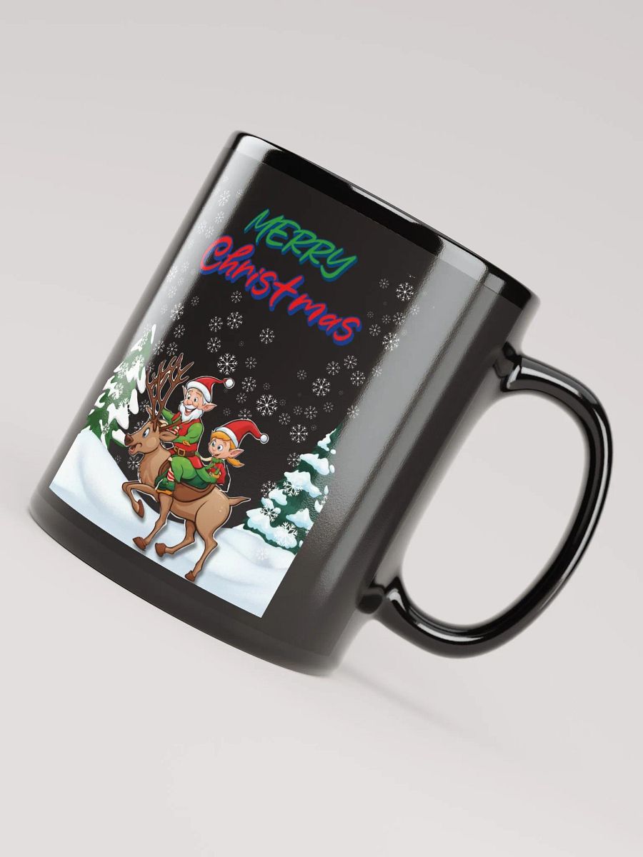 Santa Elves Riding A Reindeer Black Mug product image (8)