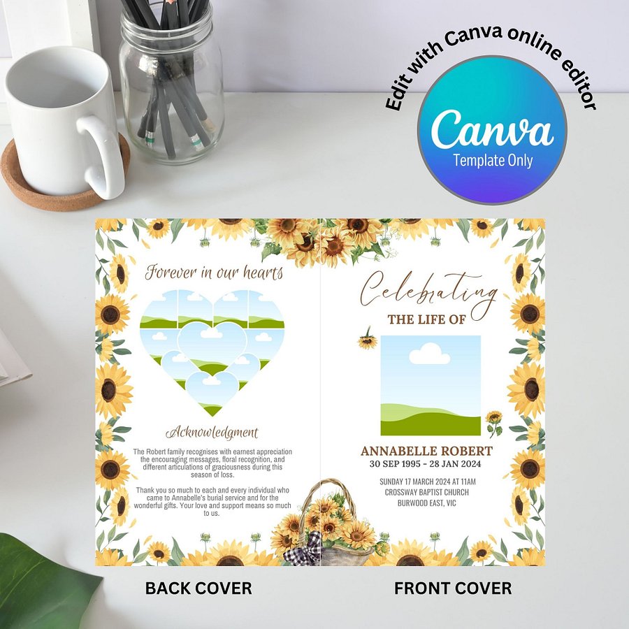 Sunflowers Funeral Program Canva Template product image (4)