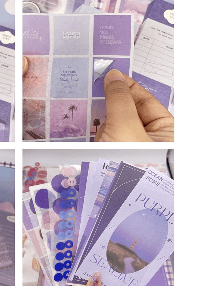 Scrapbook Kit, 346 Pcs, A6 Grid Notebook, Washi Stickers, Envelopes, Scrapbook Papers, Background Papers, Photo Frames, Calendar Stickers, Stickers (Moon Light, 10 Cm) product image (4)