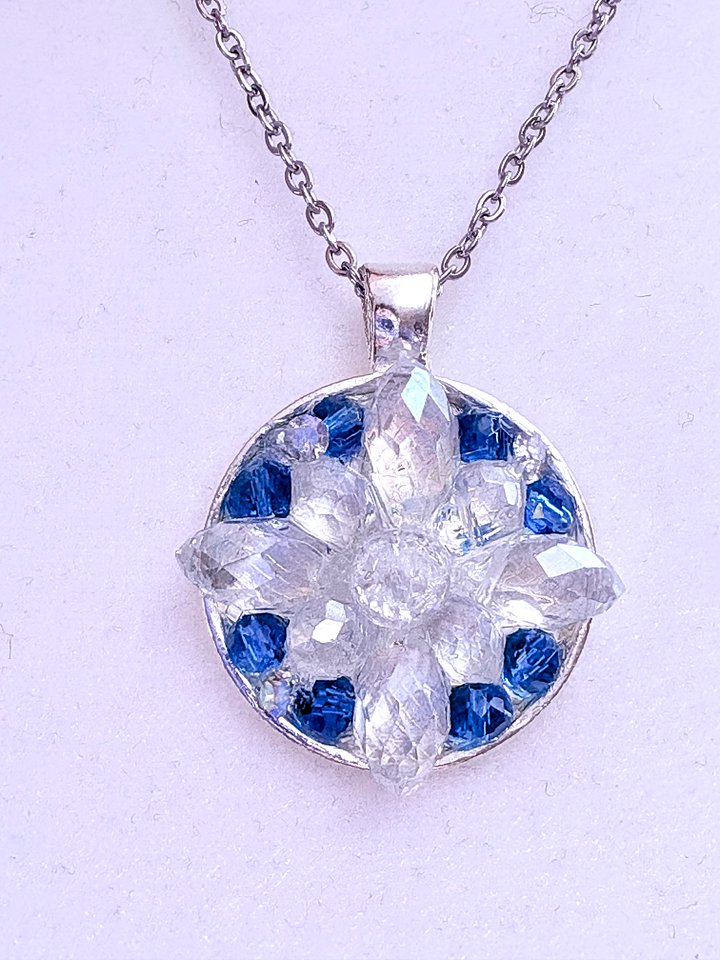 MFD-00291 | Dark Blue Snow Crystal Pendant Necklace | Stainless Steel Cable Chain | Handmade Jewelry by Monique Faella Designs™ product image (1)