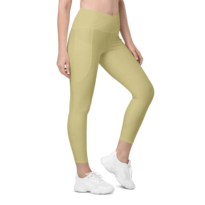 Plain Medium Yellow Soft Summer Women's High Waisted Premium Crossover Leggings with Pockets by Treasure Pie product image (1)