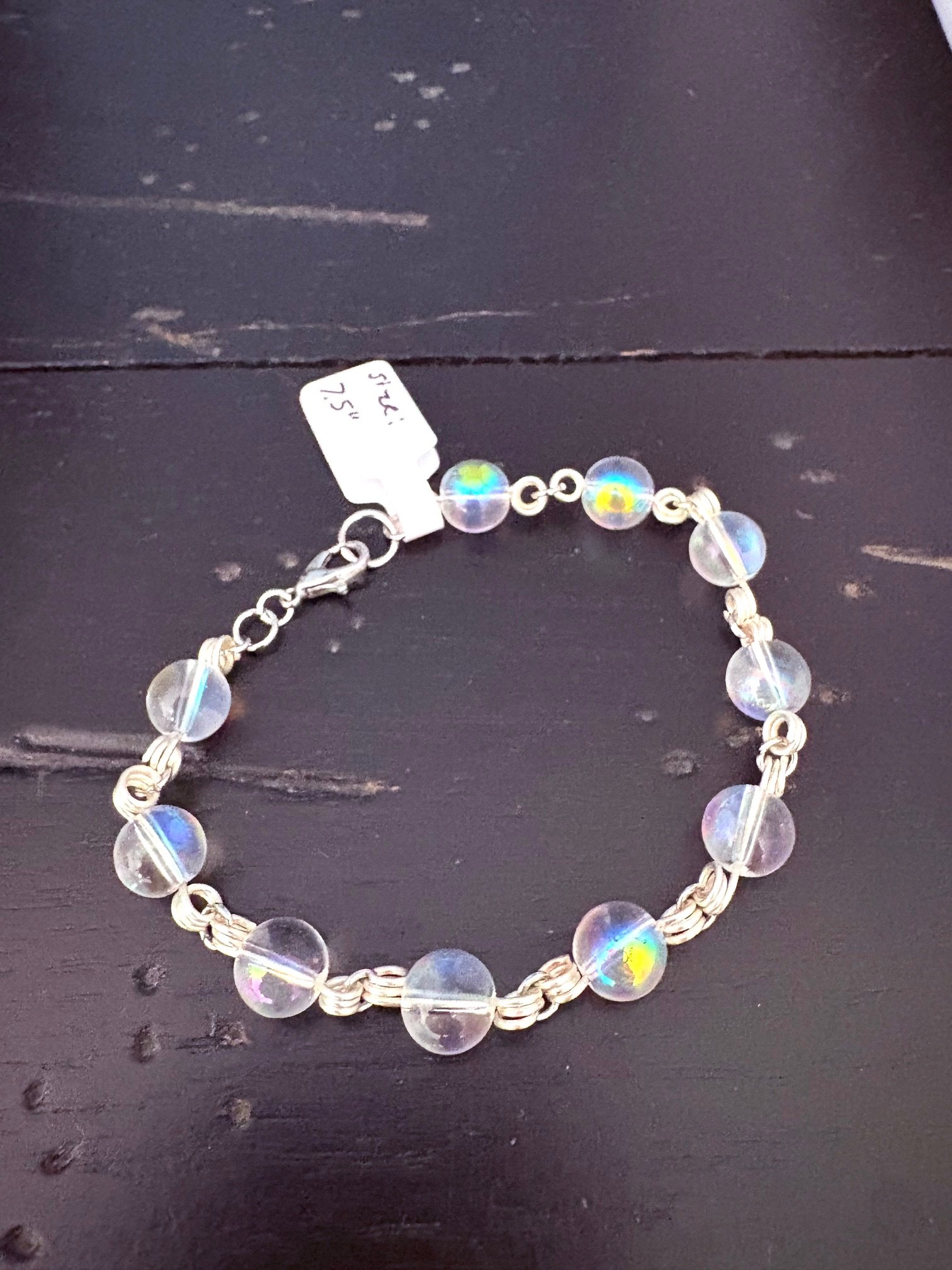 MFD-00270 | Iridescent Glass Bubble Beads Bracelet | Wire Wrapped Links | by Monique Faella Designs™ product image (8)