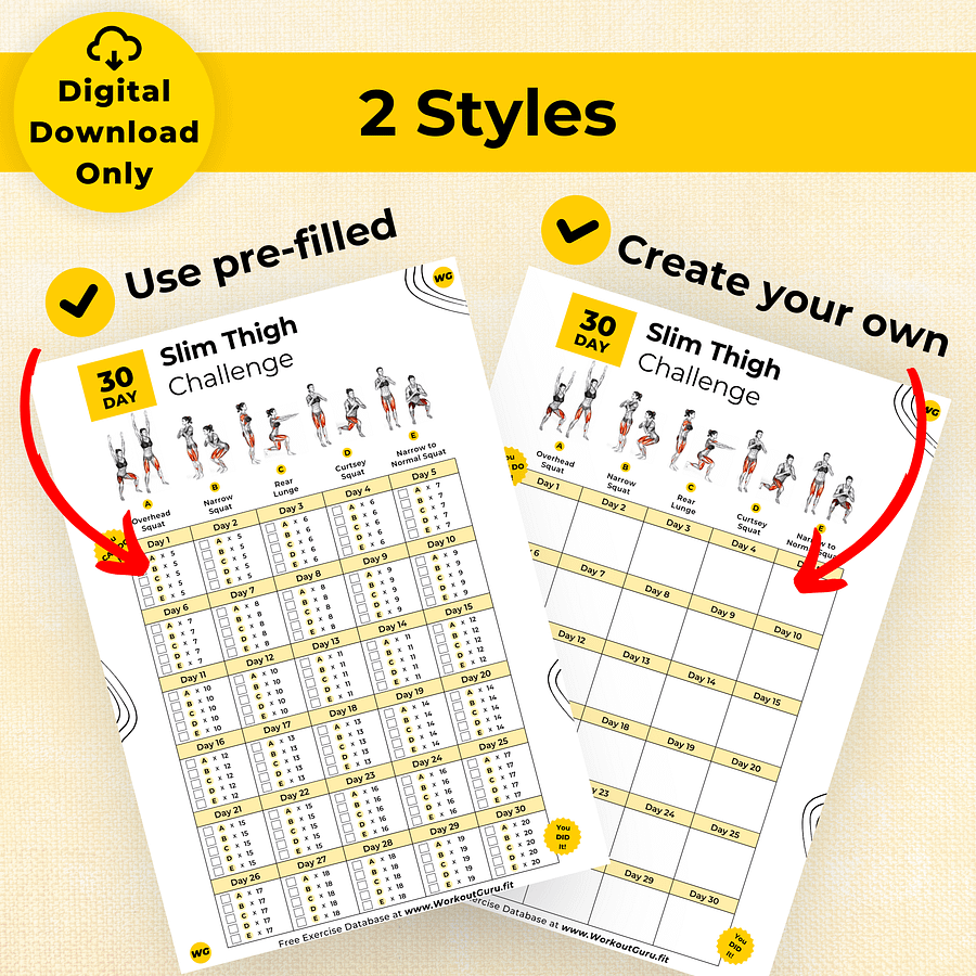 30 Day Slim Thigh Challenge - Printable Workout Tracker product image (4)