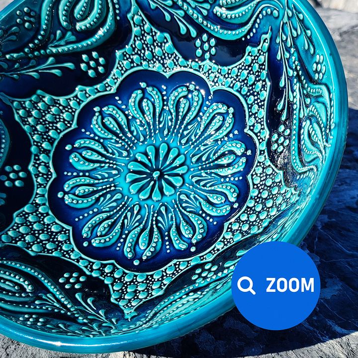 Turquoise Floral Elegance: Handcrafted 20cm Turkish Ceramic Bowl — handmade pottery product image (2)