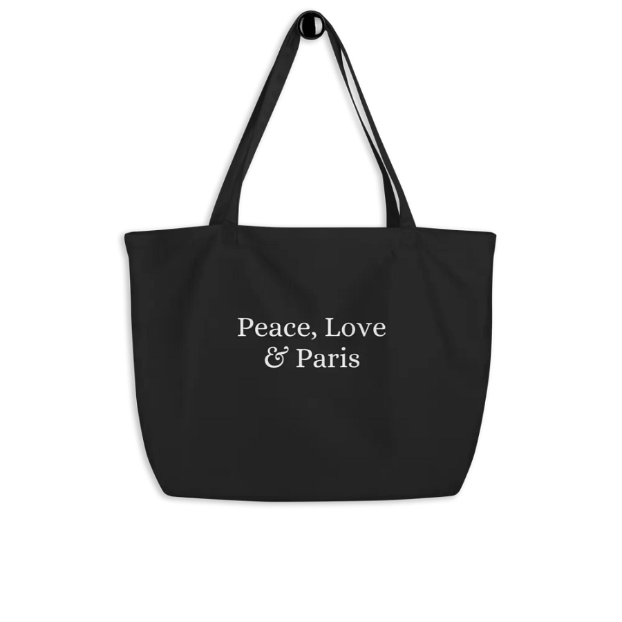 Peace, Love and Paris Organic Tote Bag Black product image (5)