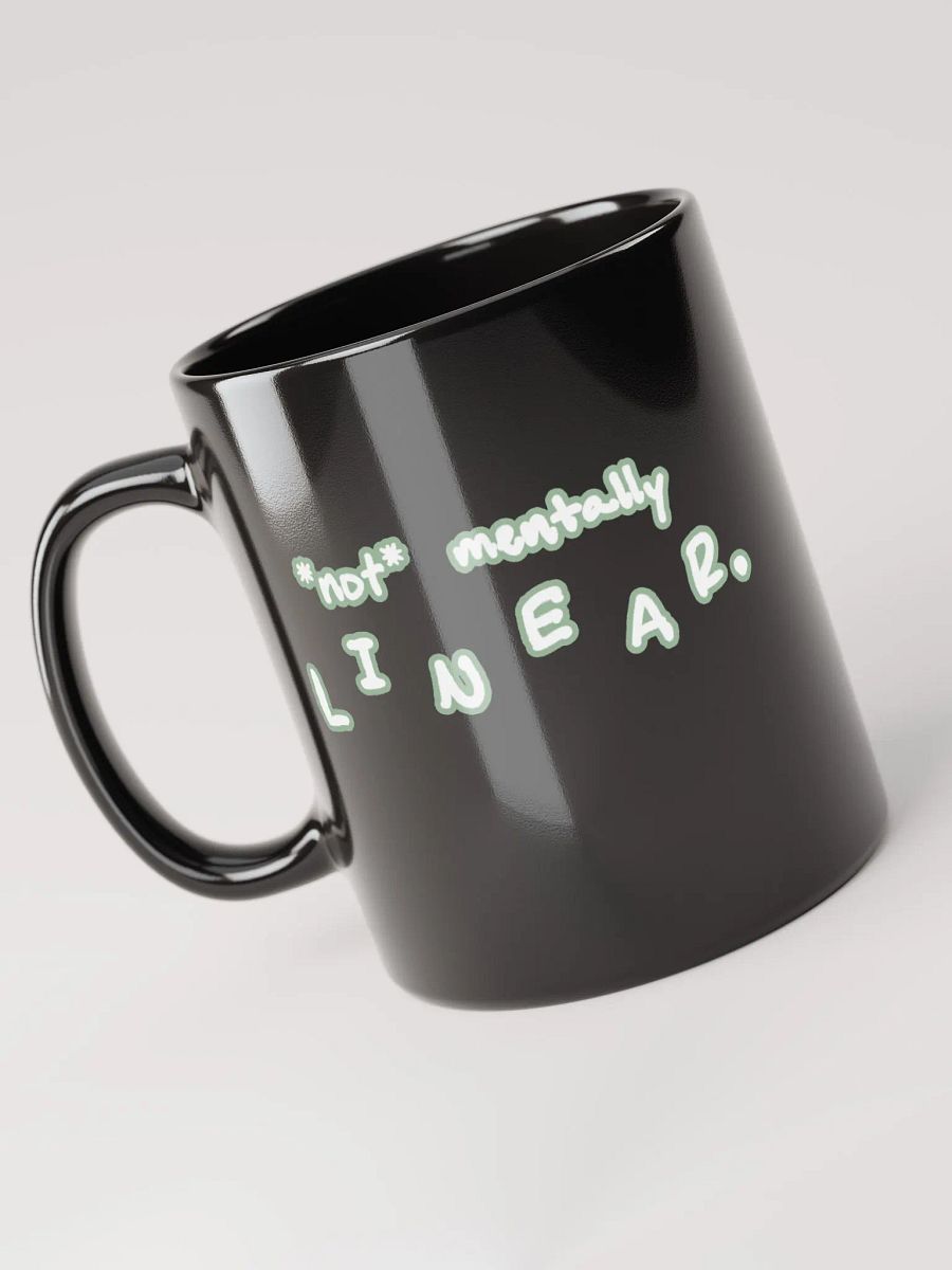 *not* mentally linear (lined design, #96B697) glossy black mug product image (7)