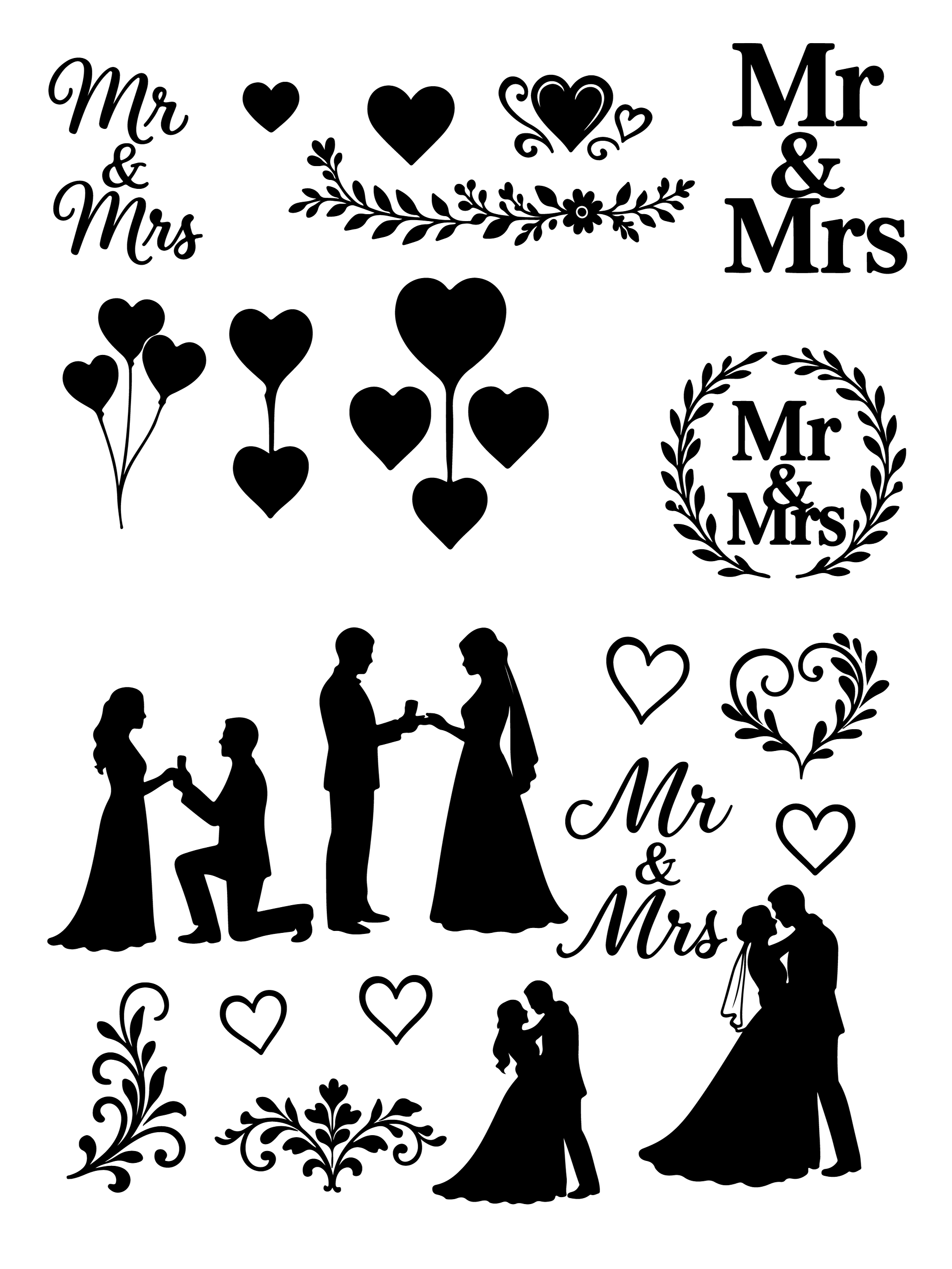 Wedding svg set, Mr and Mrs svg, family monogram designs, decorative ornaments, bride groom quotes, png files product image (12)
