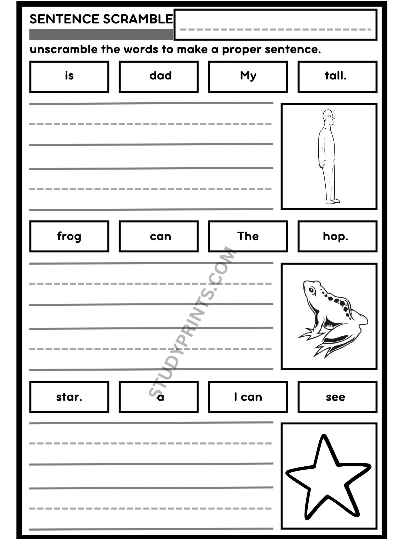 sentence scramble WORKSHEETS for KINDERGARTEN printable product image (3)