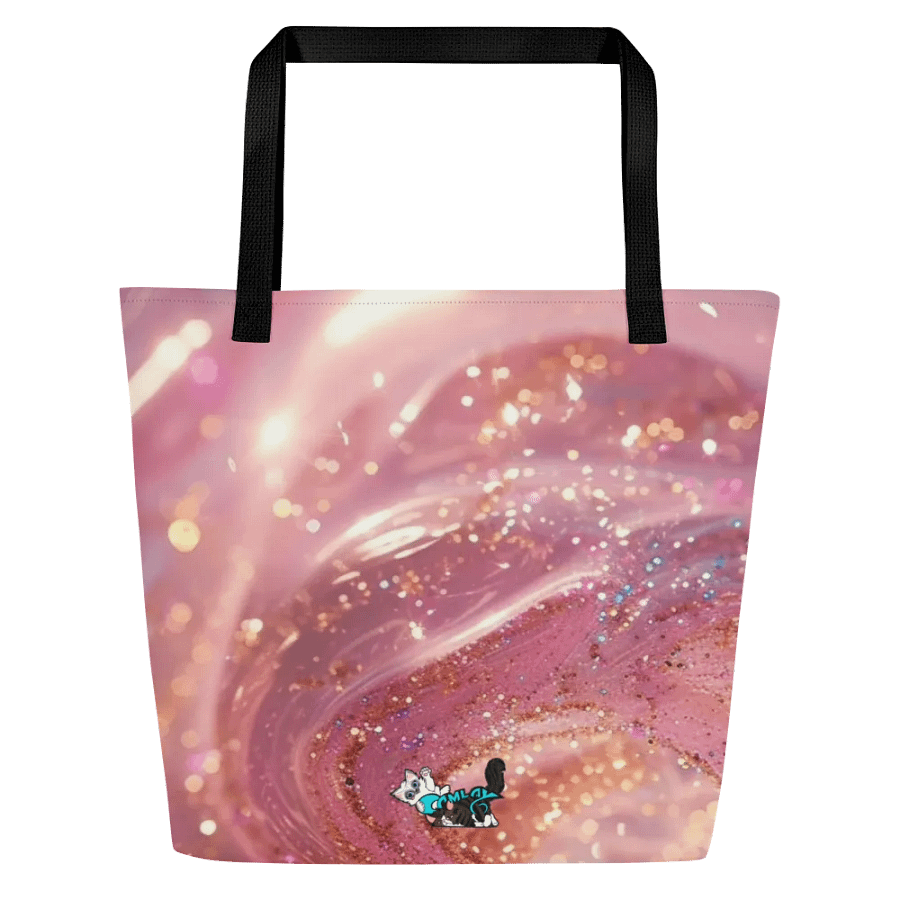 Pink Glitter All-Over Print Large Tote Bag w/ Pocket : Luigi & Ariel Logo product image (3)