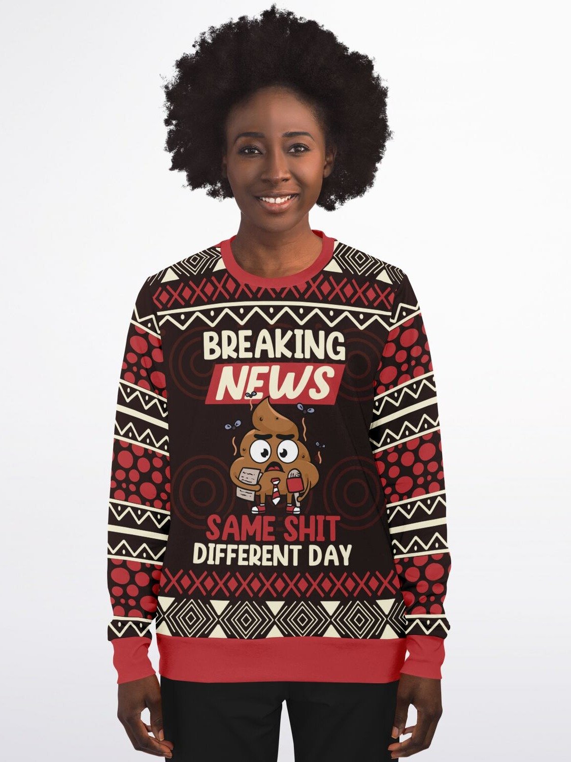 "Breaking News SSDD" Emoji Ugly Christmas Sweater | Funny Sarcastic Holiday Sweatshirt | Humorous Winter Party Outfit | Unisex Gag Gift product image (7)