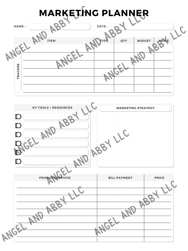 Printable Marketing Planner sheet