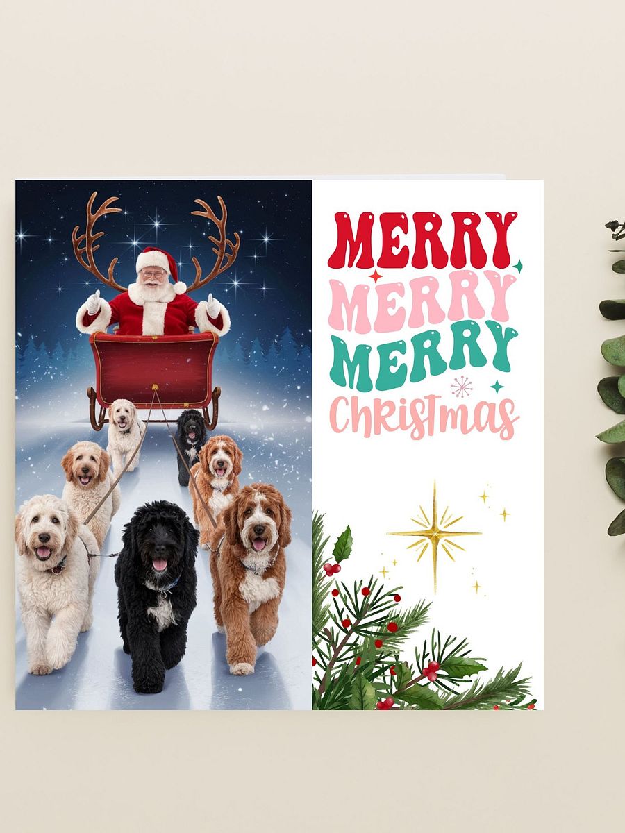 15cmx15cm Cavoodle Sleigh & Santa Xmas Card product image (9)