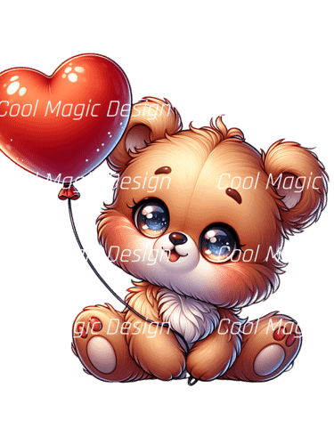 Cute Baby Brown Bear with Heart Balloon PNG Clipart product image (6)