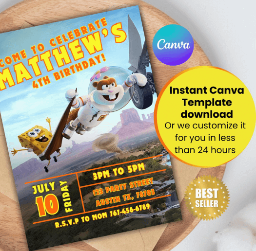 Saving Bikini Bottom: The Sandy Cheeks Movie Digital Invitation - Canva - SpongeBob - New Movie product image (1)