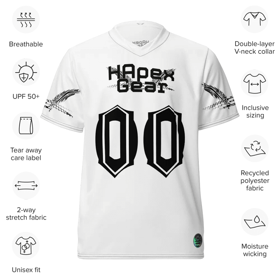 Recycled Unisex Sports Jersey - White - Black HApex Gear Black Logo product image (9)