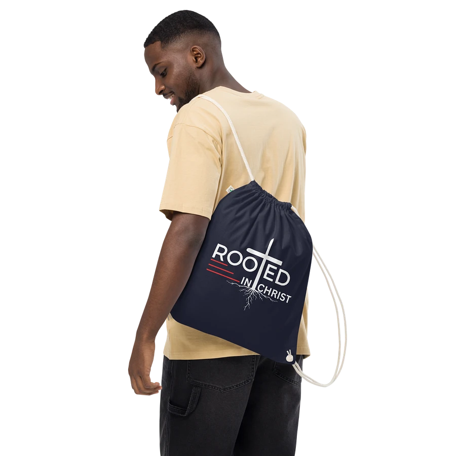 Rooted in Christ - Colossians 2:7 Organic Cotton Drawstring Bag product image (2)