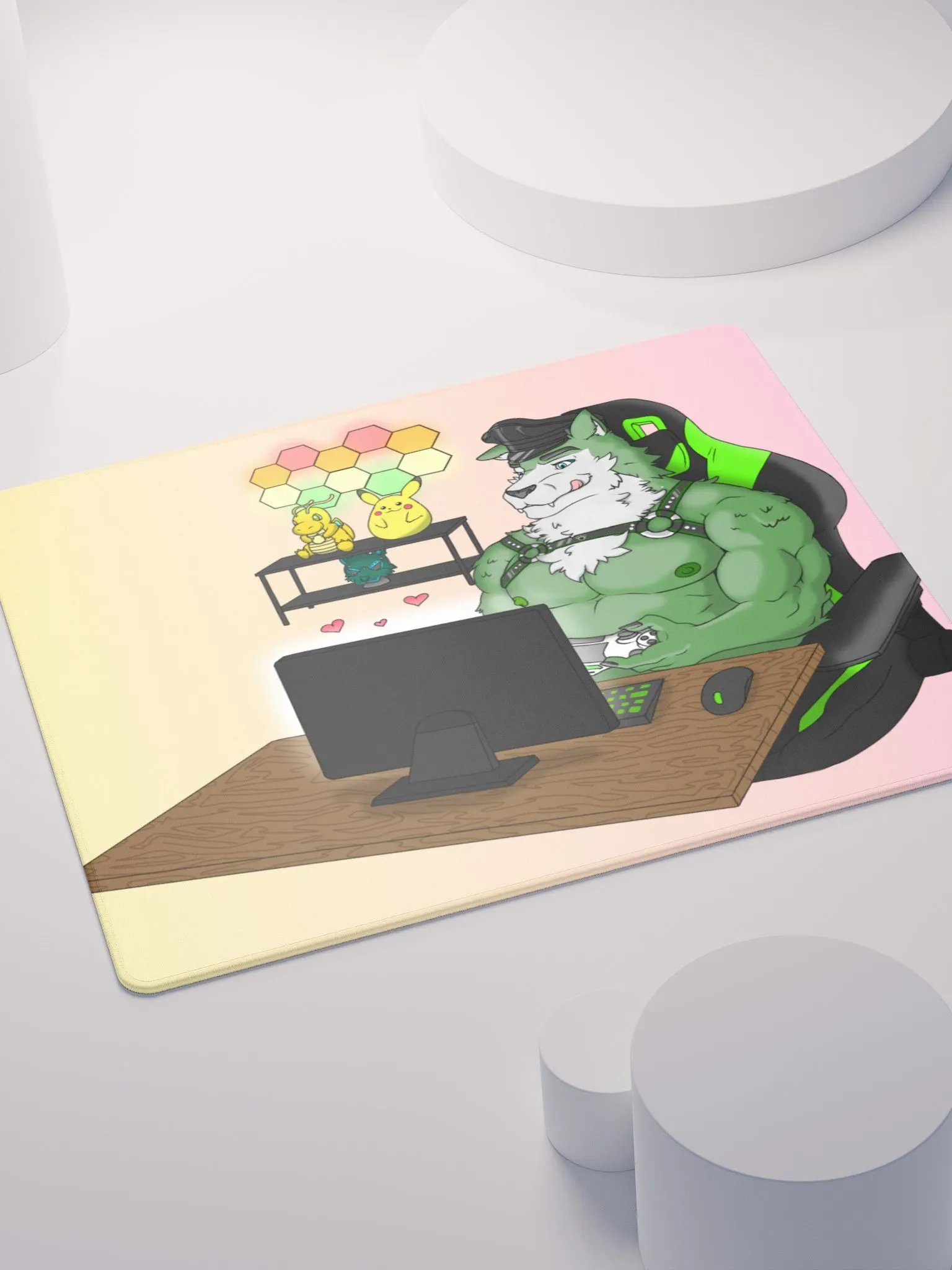 Cozy Wolf Dad Gaming Mouse Pad (Pink / Left) product image (8)