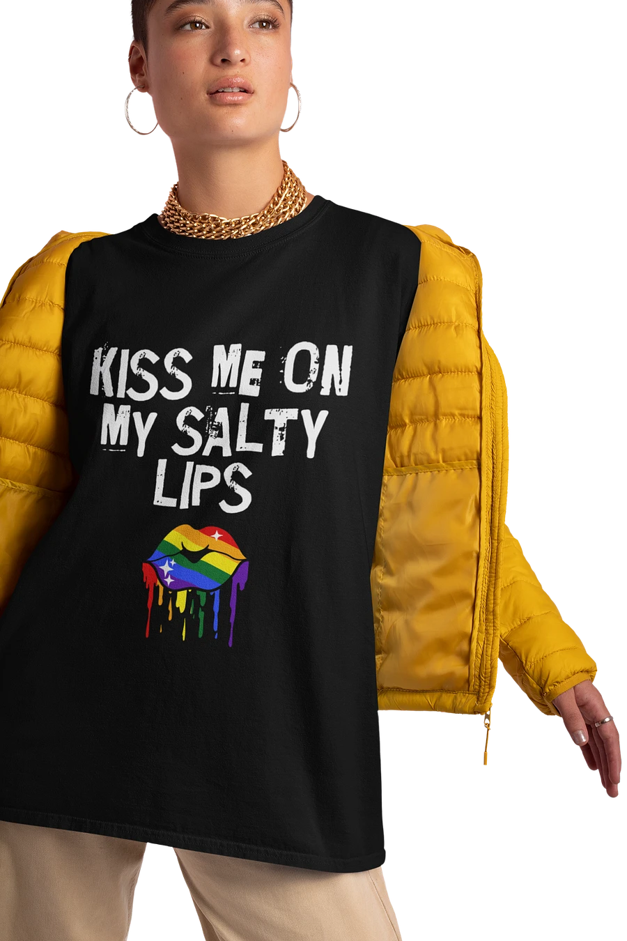 LGBTQ+ T-Shirt - Kiss Me On My Salty Lips - Rainbow (dark) product image (5)