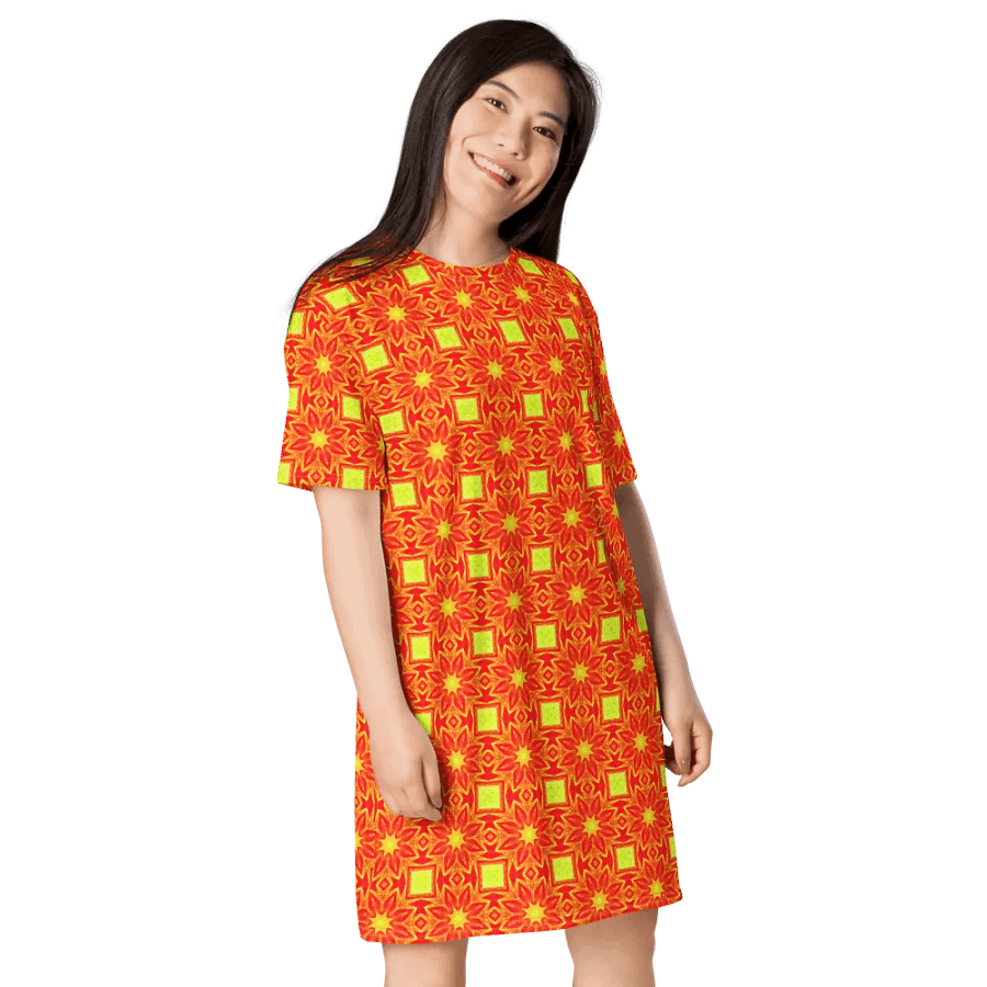 Abstract Repeating Orange Flower T Shirt Dress product image (8)
