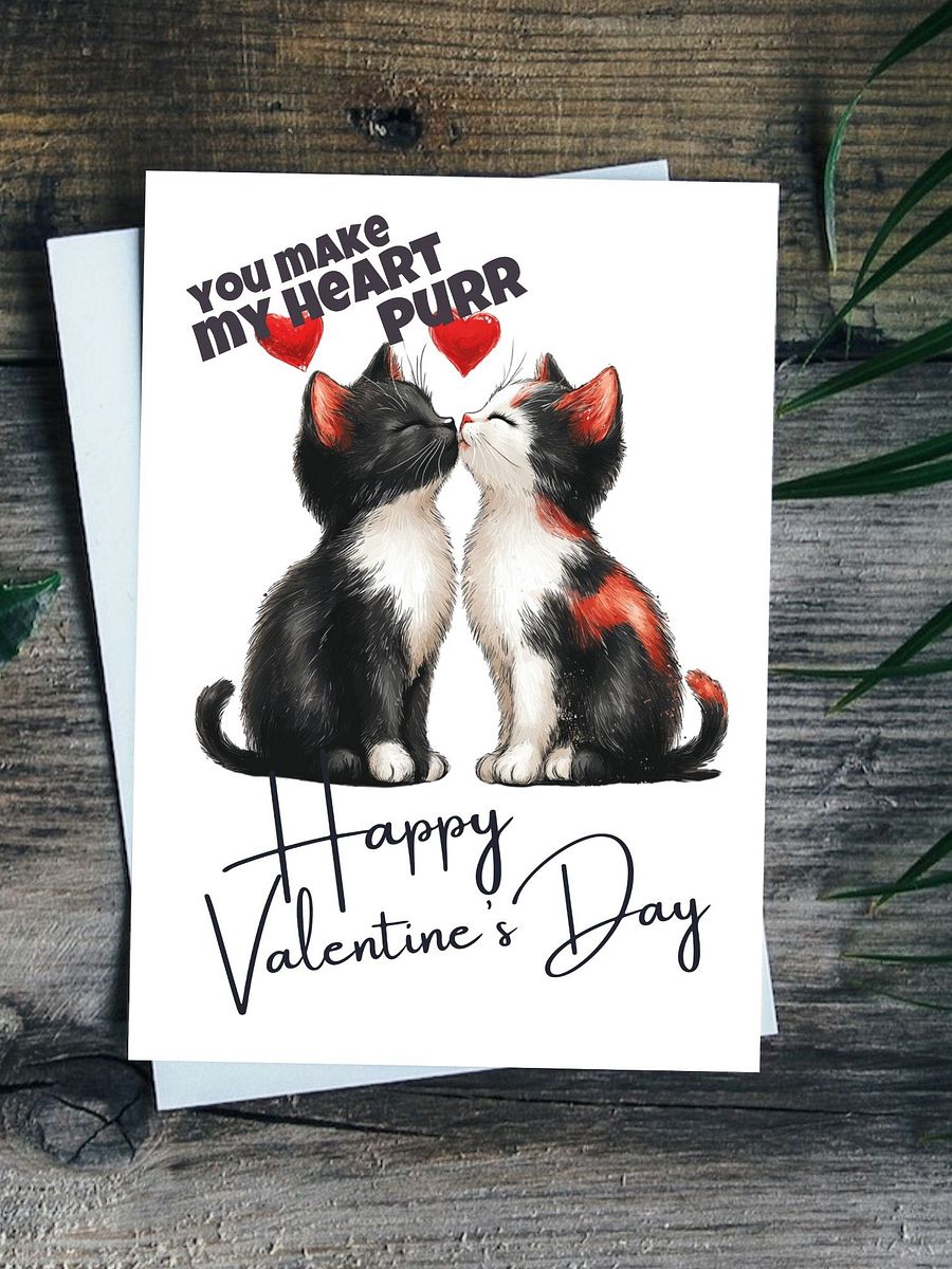 Printable Valentine's Card You Make My Heart Purr Two Kissing Cats product image (1)