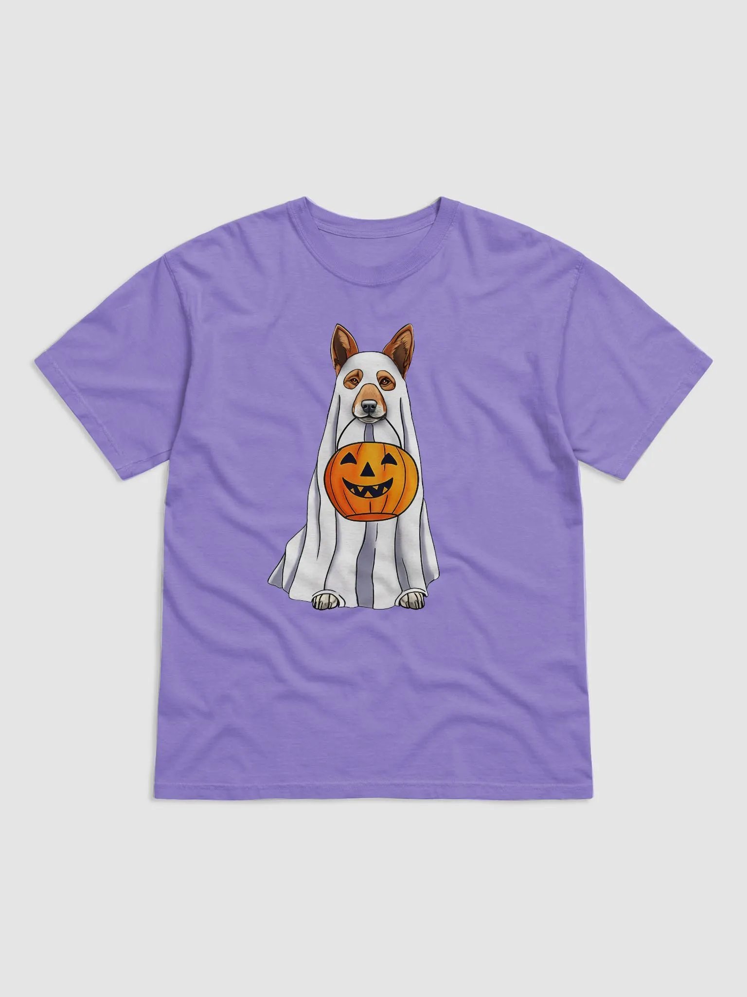 Australian Cattle Dog Halloween Tee | Funny Halloween Red Heeler Wearing a Ghost Costume with Pumpkin Basket product image (22)