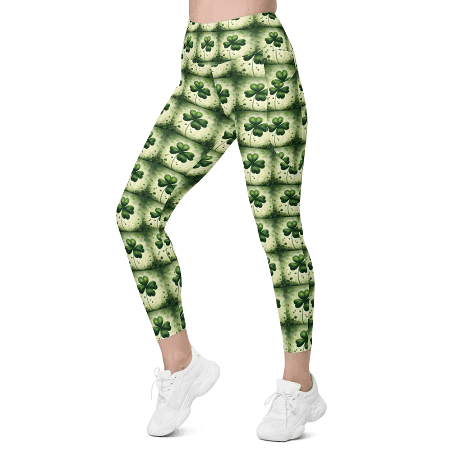 Whimsical Lucky Four Leaf Clover St Patrick’s Day Leggings product image (7)