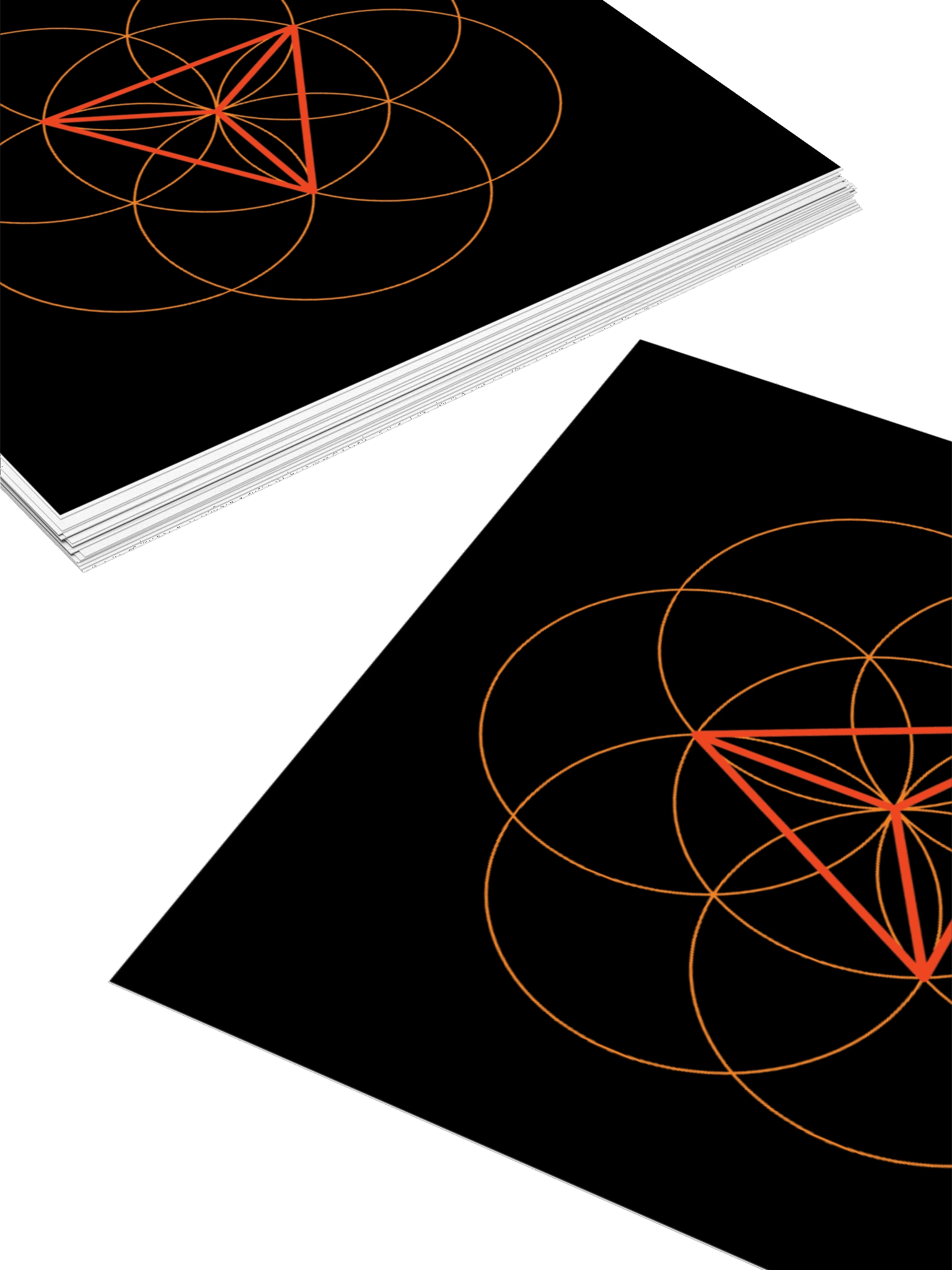 Tetrahedron Square Sticker – Red & Orange with Flower of Life on Black product image (4)