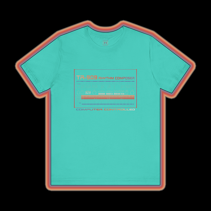 TR-909 T-Shirt - Roland 909 Rhythm Composer Drum Machine by Vintage Voltage (COLOUR PRINT B) product image (1)