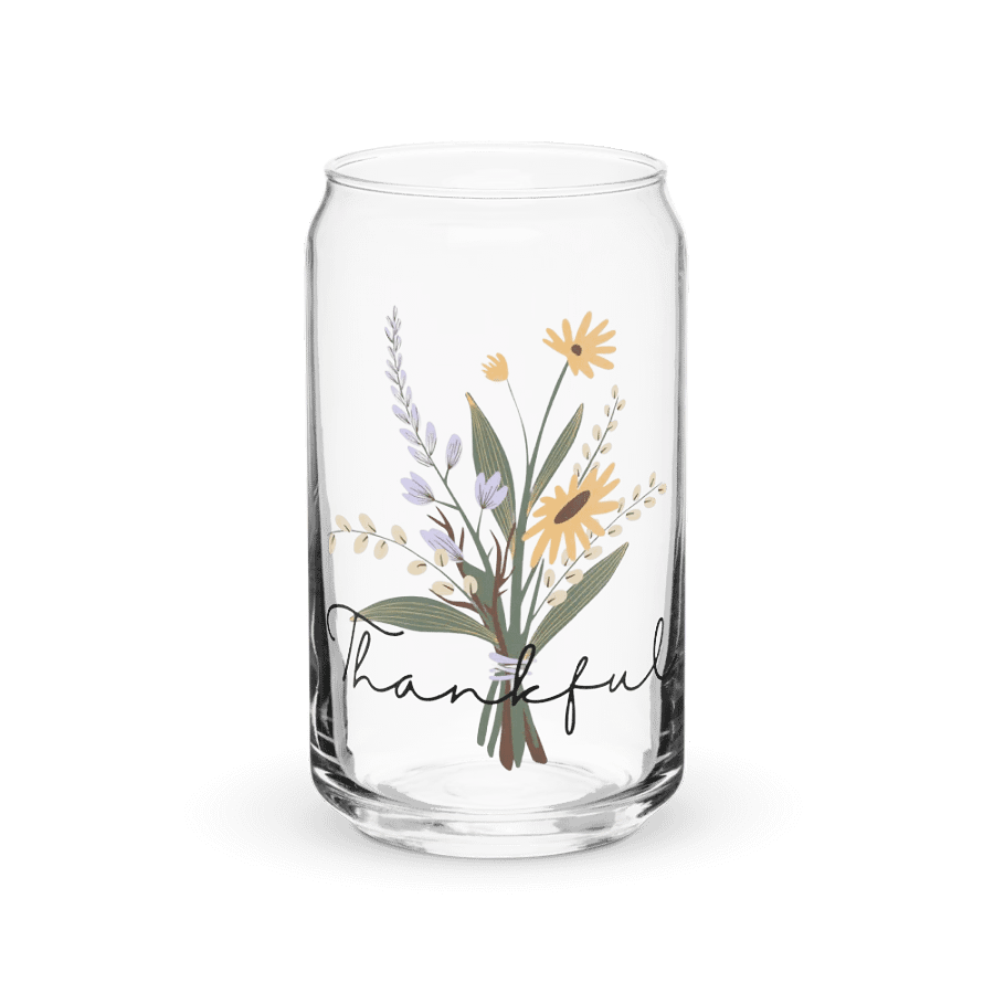 Thankful Bouquet Can Glass – Aesthetic Floral Iced Coffee Tumbler product image (1)