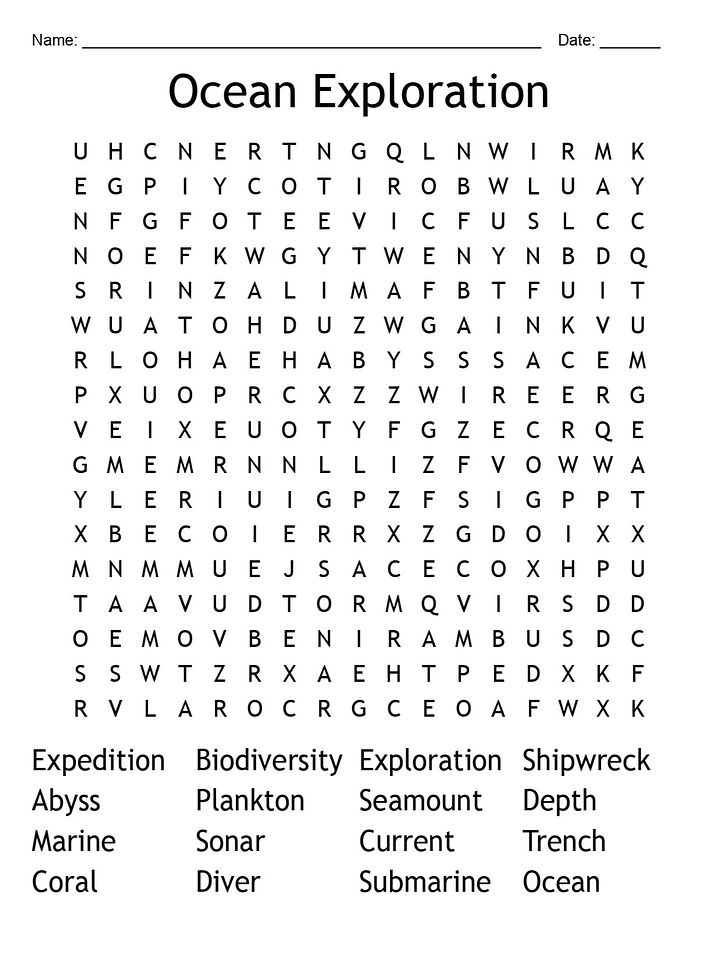 Printable Ocean Exploration Word Search Puzzle product image (1)