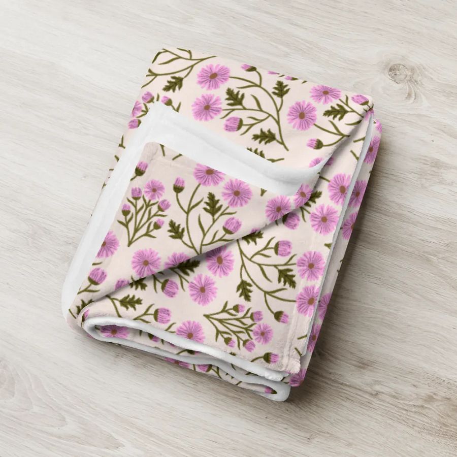 Harmony of Mums - Pink and Forest Green - Throw Blanket product image (7)