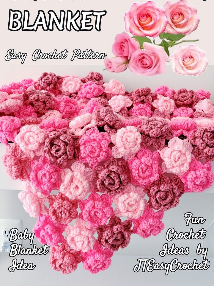 Rose Floral Baby Blanket, Crochet Rose Flower Afghan, Boho Cottagecore Style, PDF Instant Download Lap Couch Throw Blanket Vintage Victorian product image (2)