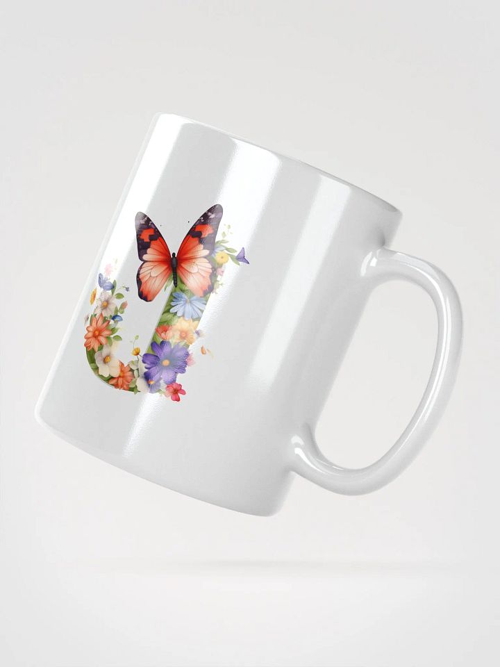 Letter J Monogram Floral Fantasy White Glossy Mug product image (5)
