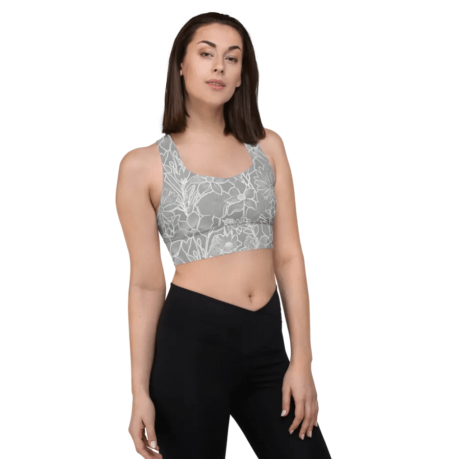 Line art Floral on Gray/All-Over Print Longline Sports Bra by Sublicolor product image (5)