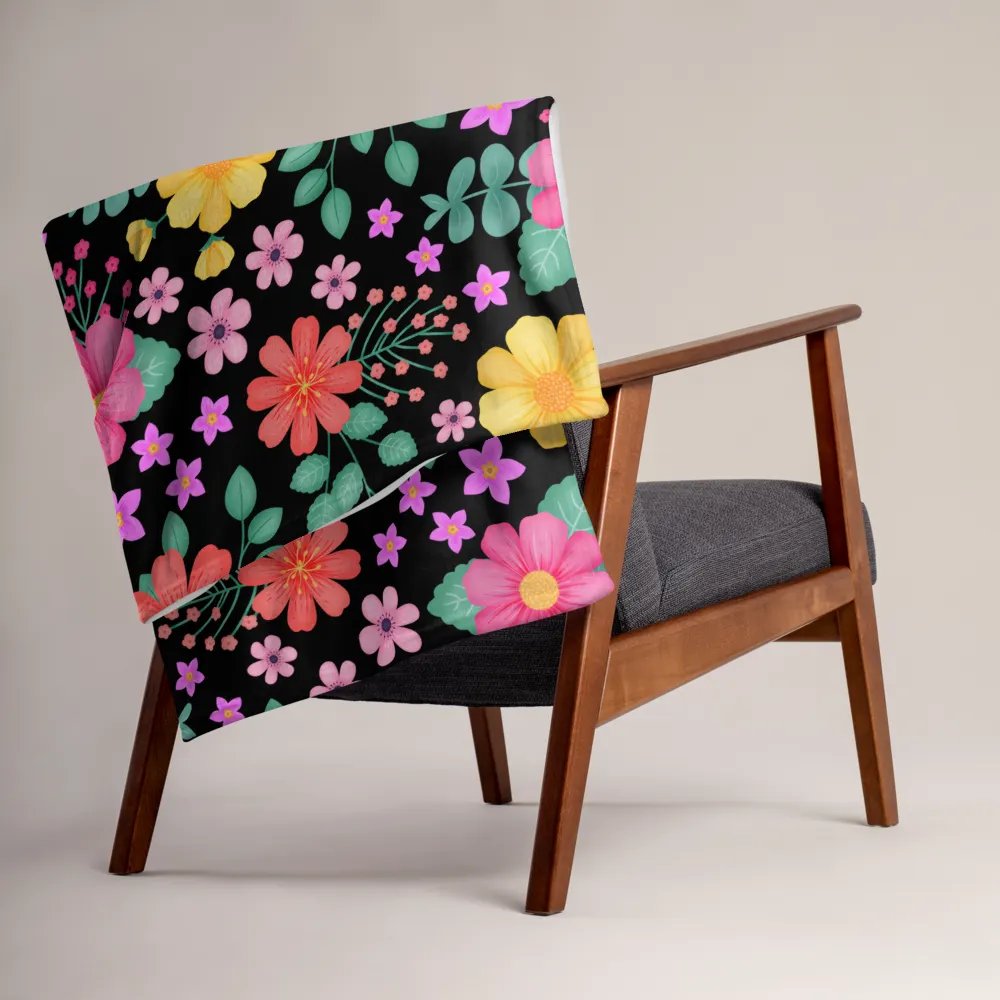 Vibrant Floral Blooms Pink Yellow Orange Blanket - Black product image (4)
