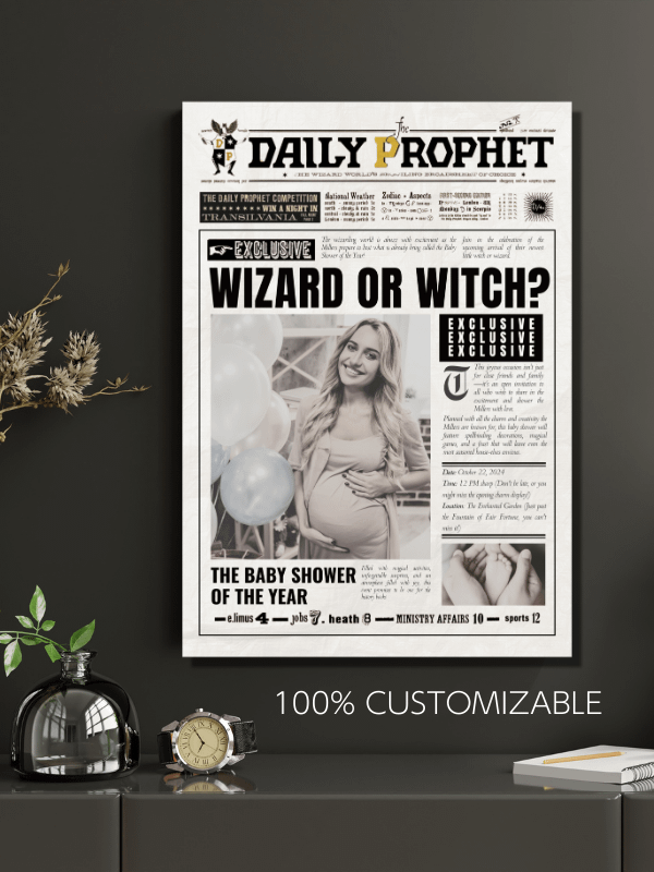 Magical Baby Shower Announcement Newspaper Daily Prophet Template I 100% Customizable product image (6)