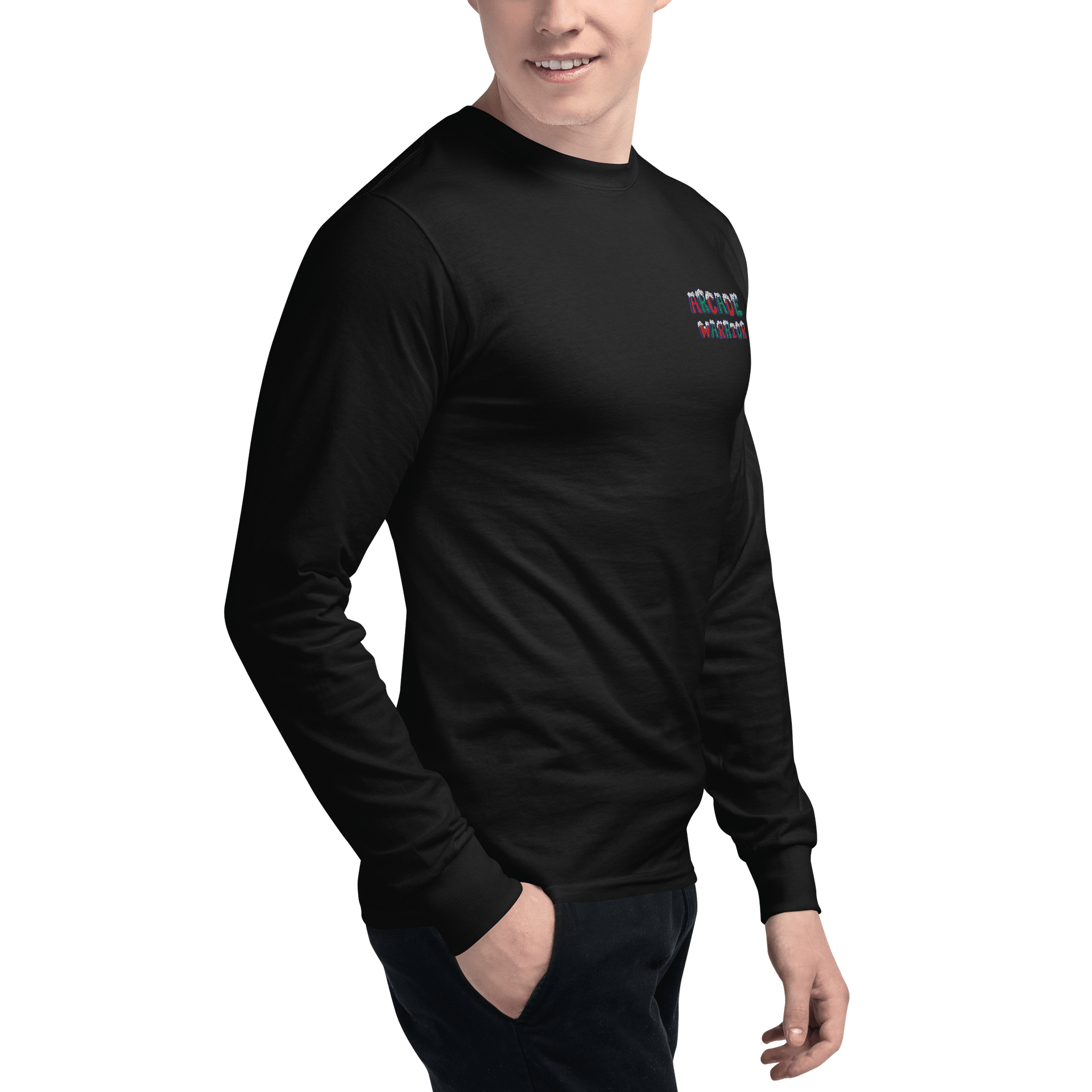 Arcade Warrior Holiday Logo Unisex Champion Pocket Logo Embroidered Long Sleeve Shirt 2025 product image (4)