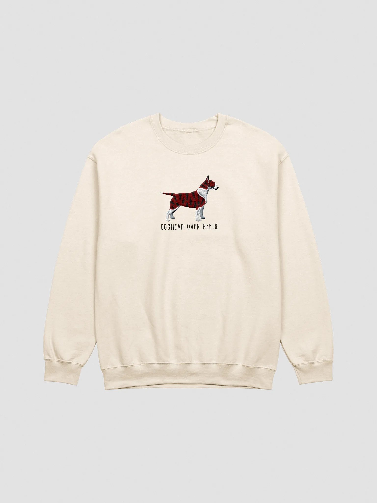 Egghead Over Heals Sweatshirt (Embroidered) of an English Bull Terrier(Brindle) product image (3)