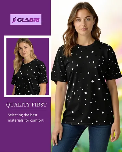 ✨ Explore the cosmos in style with Clabri's Celestial Night Sky T-Shirt. Featuring a mesmerizing pattern of stars and celesti...