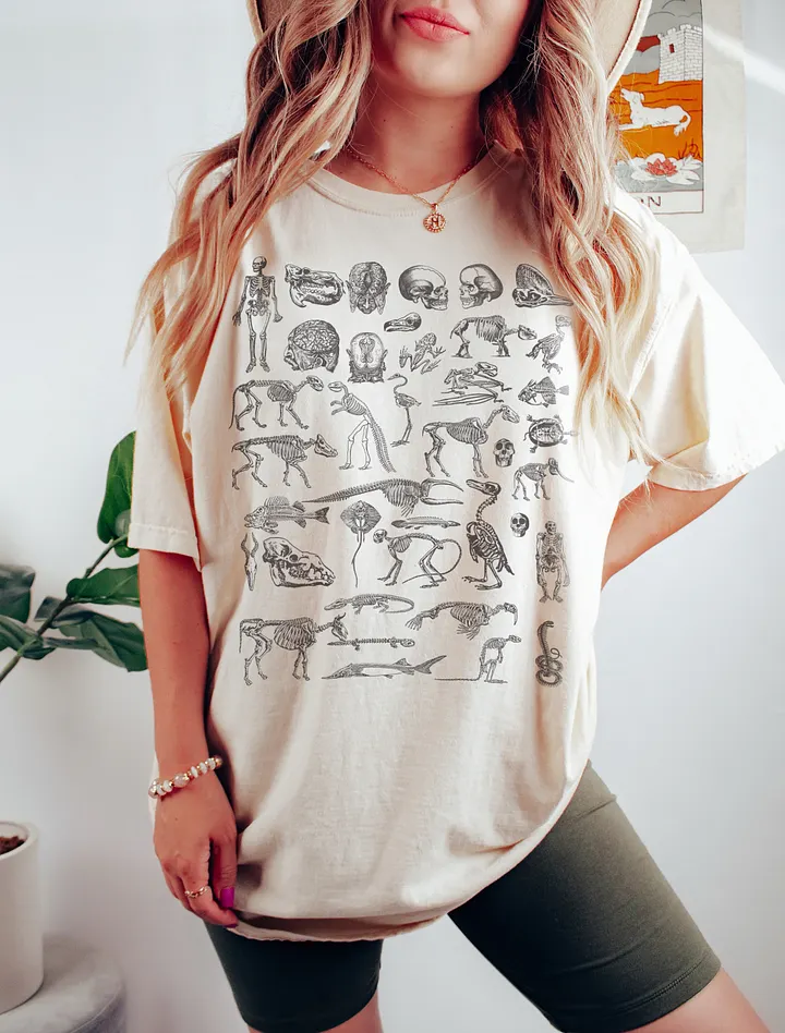 Vintage-Style Human and Animal Skeletons T-Shirt | Vintage-Style Dark Academia Shirt for Osteology and Anthropology Enthusiasts product image (11)