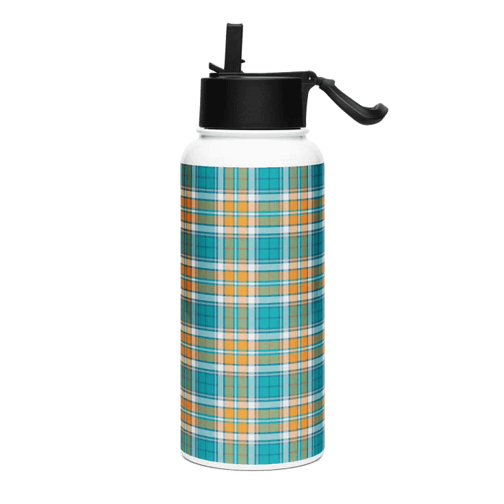 Turquoise and Orange Sporty Plaid Water Bottle product image (2)