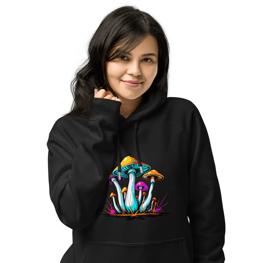 [Groovy Shrooms] Unisex Eco Raglan Hoodie product image (12)