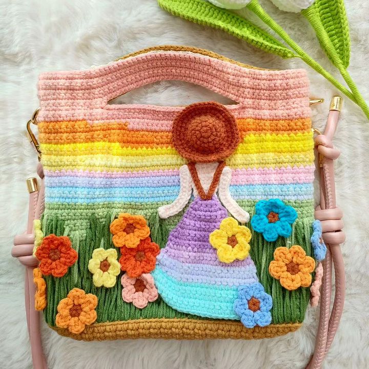 Summer Sunset Crochet Bag Pattern 🌈 | Whimsical Girl in Colorful Dress PDF Tutorial (Instant Digital Download) product image (1)