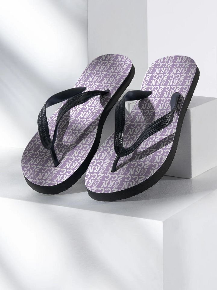 BOURNE to Flip Flop™ | Cape Cod Vibes for Your Soles | Mini BRN.2C.C. Logo Repeat Sandals | White Logo on East Side Lavender product image (1)