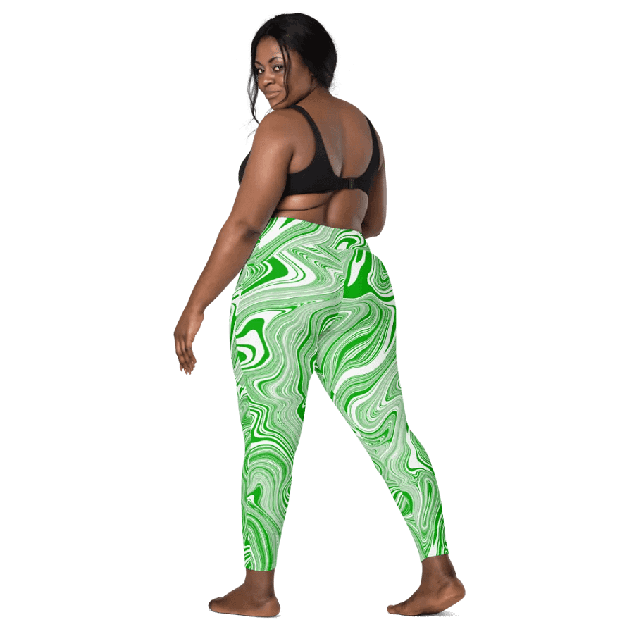 Leggings with Pockets - Green and White Liquid Swirls product image (8)